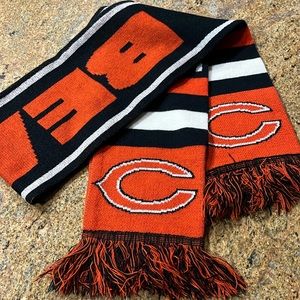 Chicago Bears Scarf Two Sided Long Striped Blue Orange White Fringe NFL Football